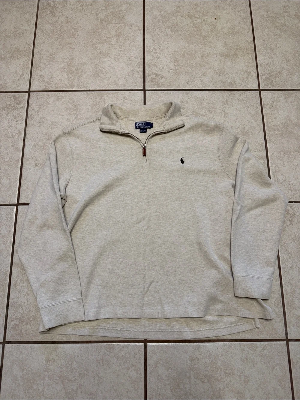 Polo Ralph Lauren XL Quarter Zip Sweatshirt Cream Oatmeal Cotton Pullover